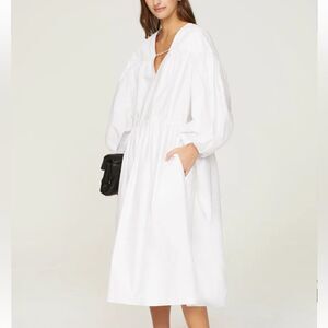☀️ 🤍 ROSETTA GETTY 🤍 White Poplin Balloon Sleeve Midi Dress   | Size L